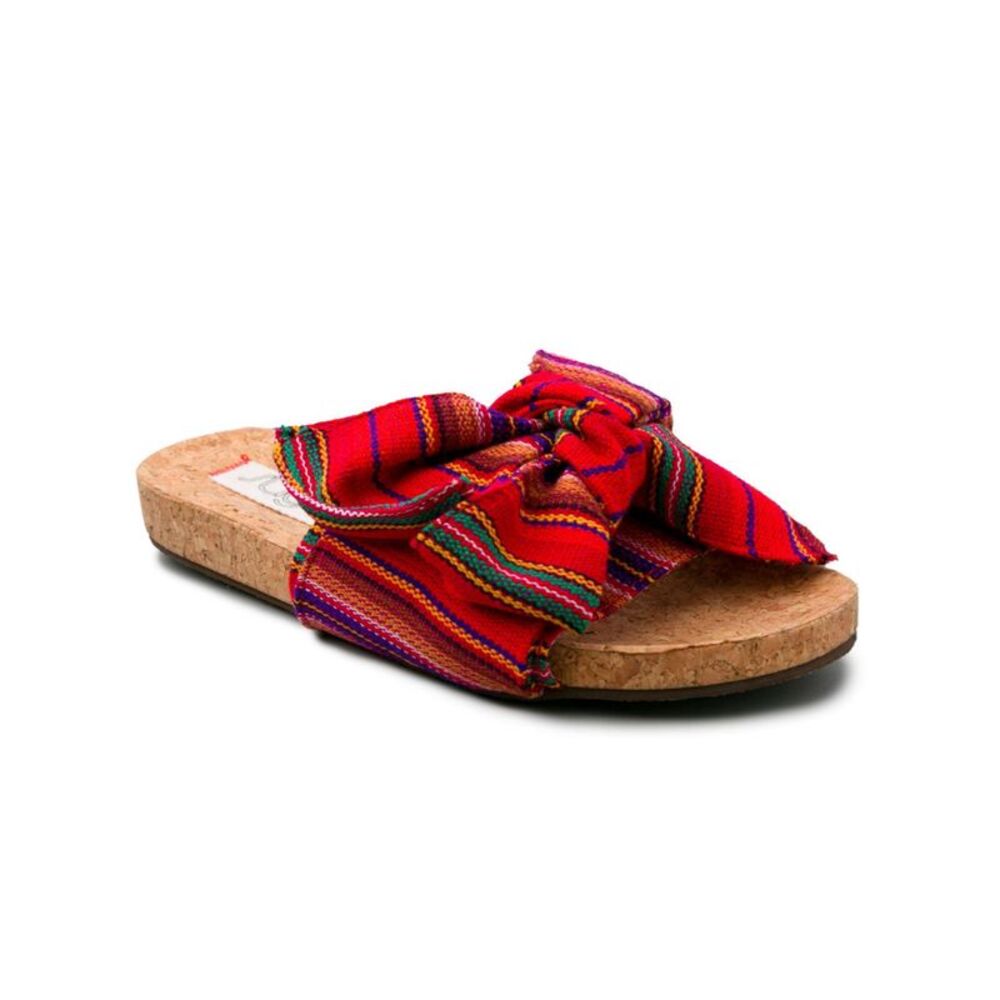 SUGAR Womens Red Striped Bow Accent Platform Slip On Slide Sandals Shoes 6